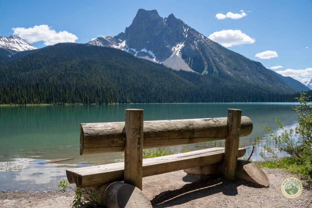  Bench overlooking Emerald Lake and the mountains on the Lakeshore Loop Yoh