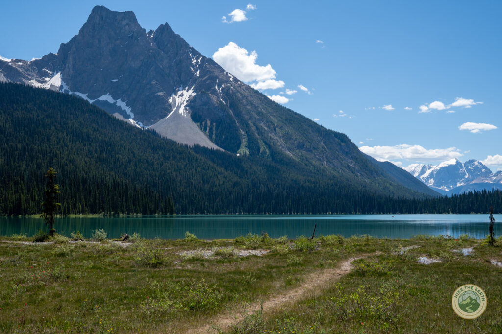 Open meadow view at the far end of Emerald Lake on the Lakeshore Loop