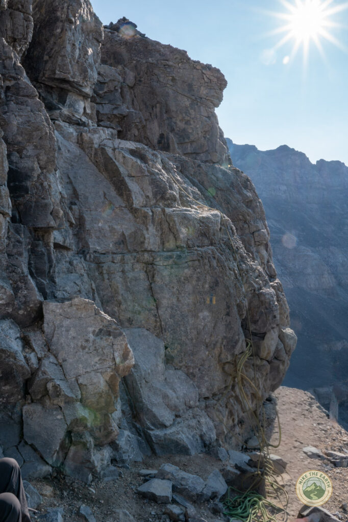 Mount Temple Class 4 scramble crux above Sentinel Pass
