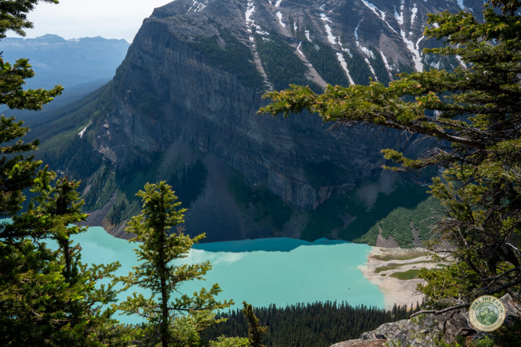 Big Beehive hike summit view down to Lake Louise